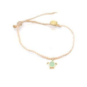 Pura Vida Beige Cord Bracelet with Mint Turtle Charm